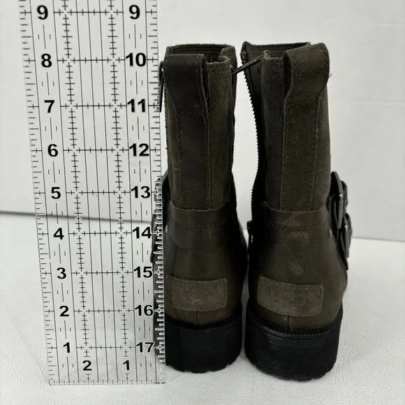 UGG Wilde Moto Buckle Boots Women's Size 5.5 Waterproof Leather Suede Wool