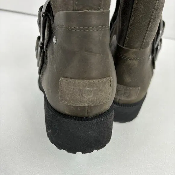 UGG Wilde Moto Buckle Boots Women's Size 5.5 Waterproof Leather Suede Wool