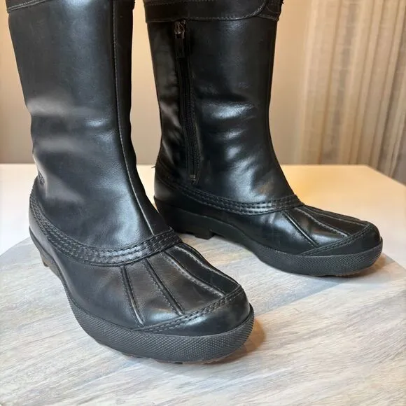 UGG Women's Belcloud Tall‎ Waterproof Black Leather Duck Boots Sherpa Lined Sz 7