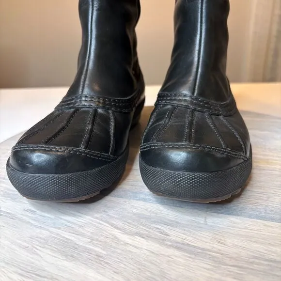 UGG Women's Belcloud Tall‎ Waterproof Black Leather Duck Boots Sherpa Lined Sz 7