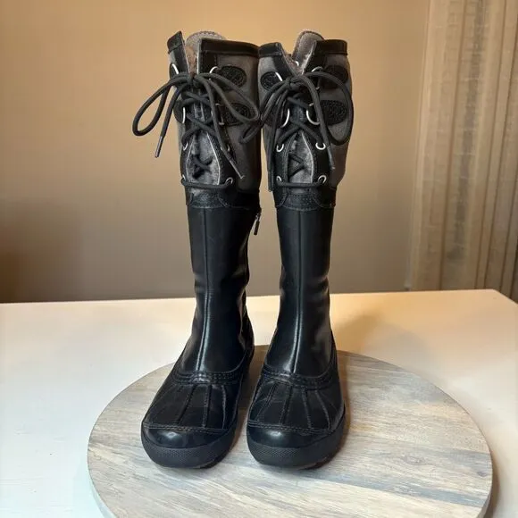 UGG Women's Belcloud Tall‎ Waterproof Black Leather Duck Boots Sherpa Lined Sz 7