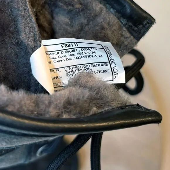 UGG Women's Belcloud Tall‎ Waterproof Black Leather Duck Boots Sherpa Lined Sz 7