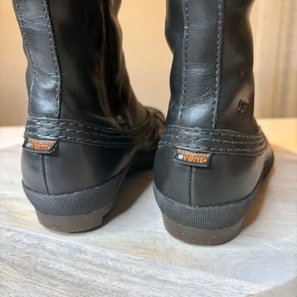 UGG Women's Belcloud Tall‎ Waterproof Black Leather Duck Boots Sherpa Lined Sz 7