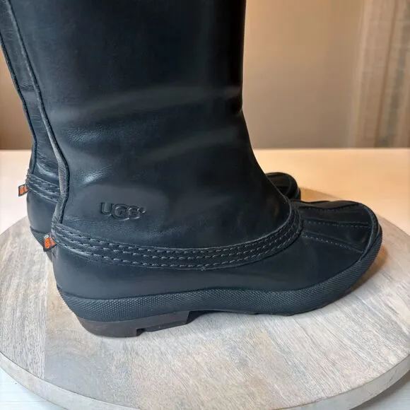 UGG Women's Belcloud Tall‎ Waterproof Black Leather Duck Boots Sherpa Lined Sz 7