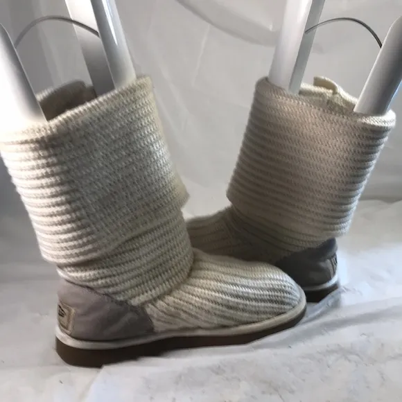 UGG Women’s Classic Cardy Cream Knit Adjustable Winter Shearling Insole Boots