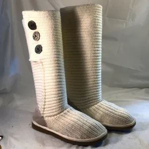 UGG Women’s Classic Cardy Cream Knit Adjustable Winter Shearling Insole Boots