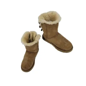 UGG Australia Bailey Bow II Leather Boots 8 Chestnut Shearling Lined 1016225