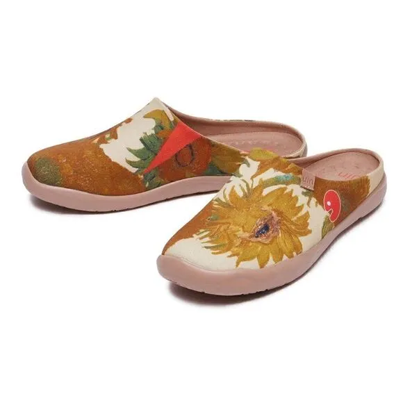 UIN Men's Comfort Mules Walking Casual Travel Shoes Malaga (Van Gogh Sunflowers)