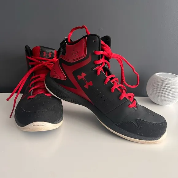 Under Armour Black and Red Lockdown Low-Back Basketball Shoes