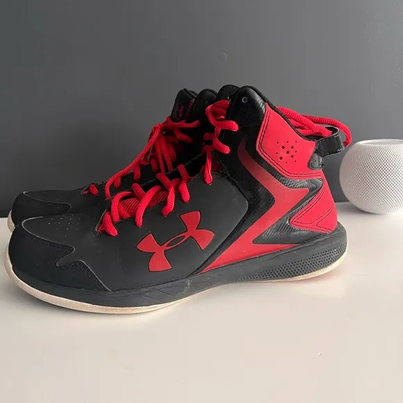 Under Armour Black and Red Lockdown Low-Back Basketball Shoes