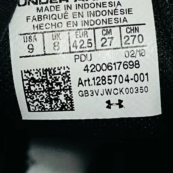 UNDER ARMOUR COMMIT TRAINING CHARGED SHOES SIZE 9 BLACK