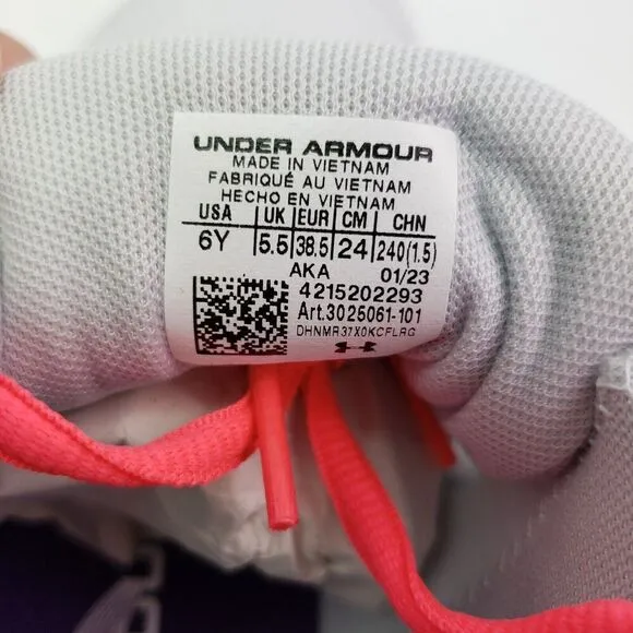 Under Armour UA GGS Outhustle Print Girls Sz 6Y Womens 7.5 Gray Pink Shoes