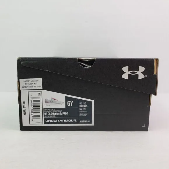 Under Armour UA GGS Outhustle Print Girls Sz 6Y Womens 7.5 Gray Pink Shoes