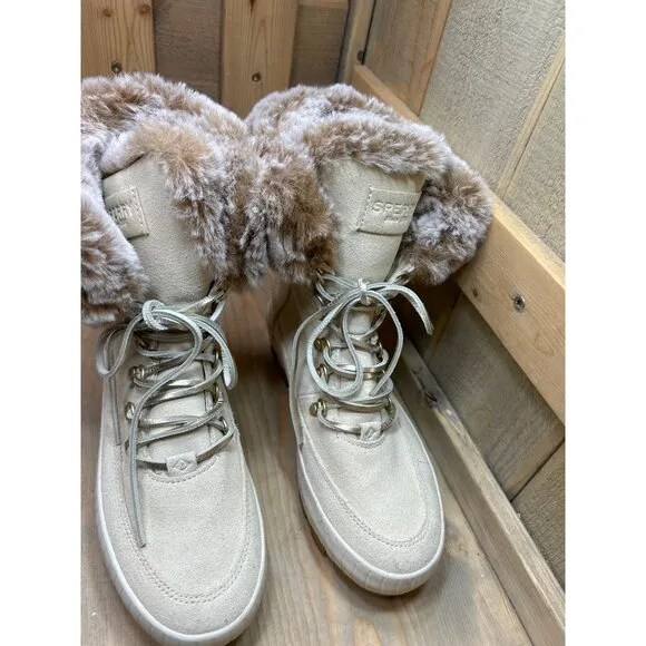US7.5 Sperry Torrent Faux Fur Lace-Up Waterproof Suede Boot New with scuffs to t