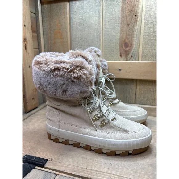 US7.5 Sperry Torrent Faux Fur Lace-Up Waterproof Suede Boot New with scuffs to t