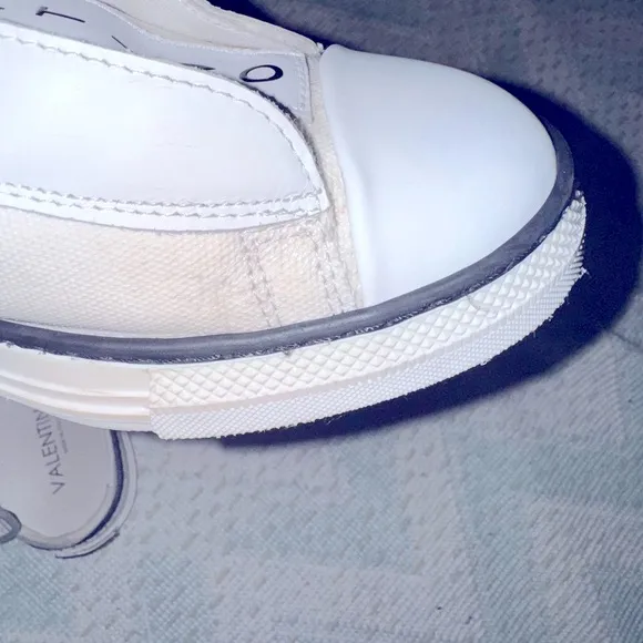 Valentino Viola Canvas and Leather White Slip-On Sneakers with Black Accents