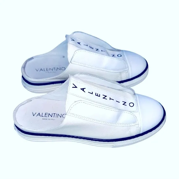 Valentino Viola Canvas and Leather White Slip-On Sneakers with Black Accents