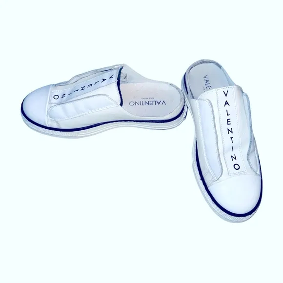 Valentino Viola Canvas and Leather White Slip-On Sneakers with Black Accents