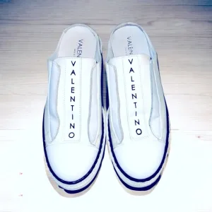 Valentino Viola Canvas and Leather White Slip-On Sneakers with Black Accents