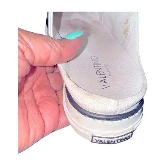 Valentino Viola Canvas and Leather White Slip-On Sneakers with Black Accents