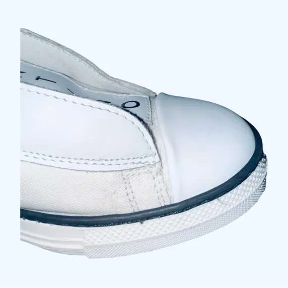 Valentino Viola Canvas and Leather White Slip-On Sneakers with Black Accents