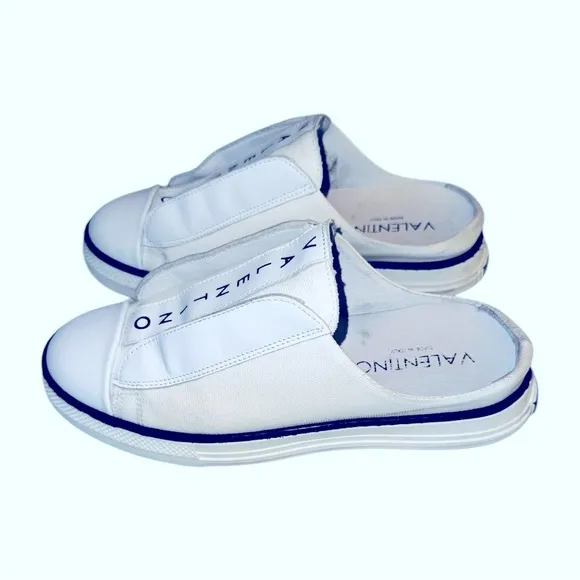 Valentino Viola Canvas and Leather White Slip-On Sneakers with Black Accents