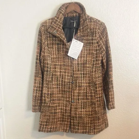 Vanessa Scott Made in Italy, brown tweed Plaid Women's Coat - Brown. NWT medium
