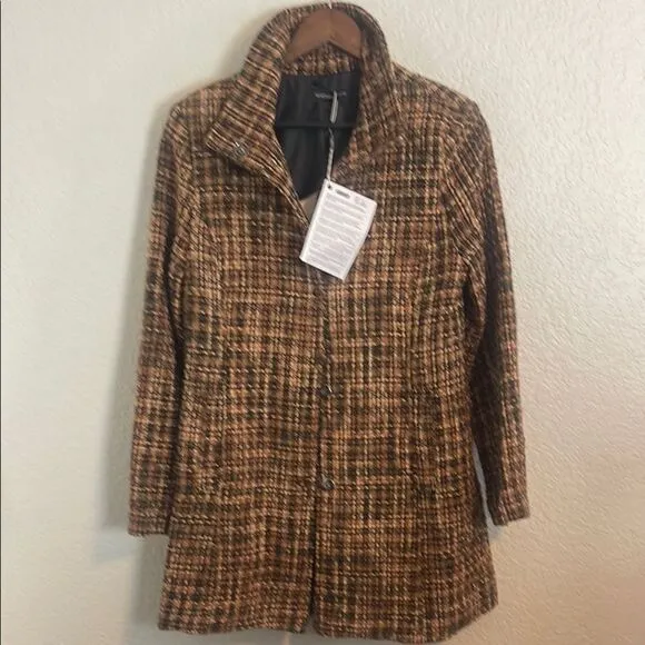 Vanessa Scott Made in Italy, brown tweed Plaid Women's Coat - Brown. NWT medium