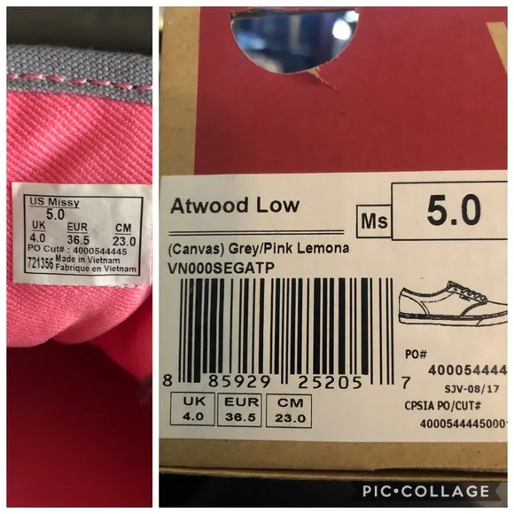 Vans Atwood Gray Pink Canvas Shoes size Missy 5