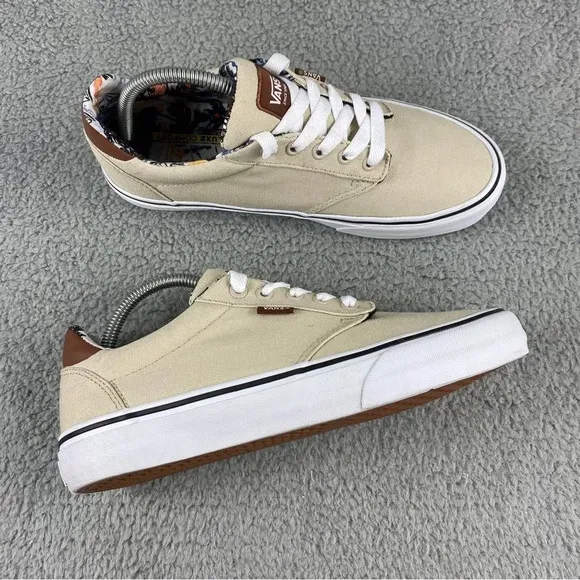 VANS ATWOOD DELUXE SNEAKER MENS 8.5 TAN LACE UP TWO‎ TUNE LEATHER CANVAS PRINTS