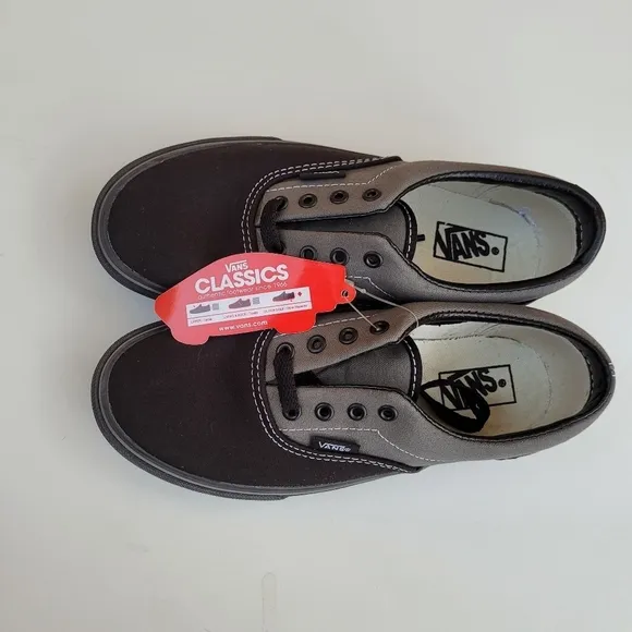 Vans Canvas Black Gray Skater Low Top Lace Shoes Youth Sz 1.5
