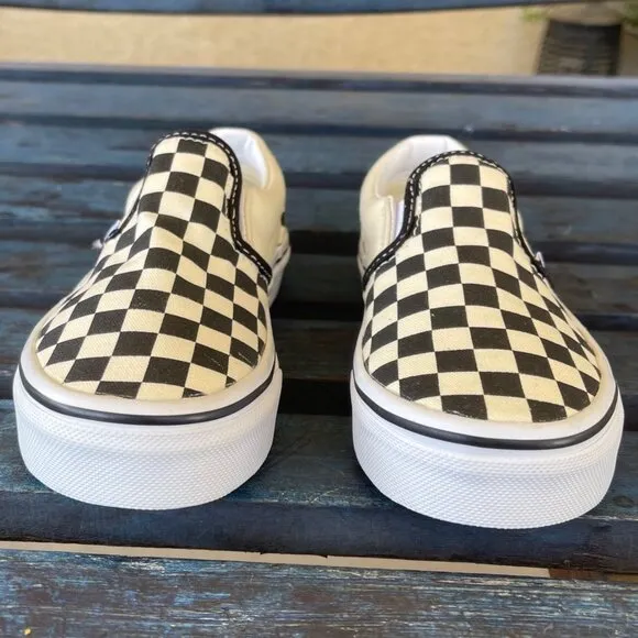 Vans Classic Kids Slip-On Checkerboard Skate Shoe White/ Black Size 13 Cushioned