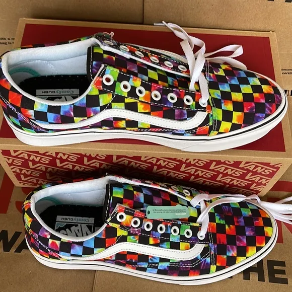 Vans Comfycush Old Skool The Tie-Dye Checkerboard Black Sneakers WMNS