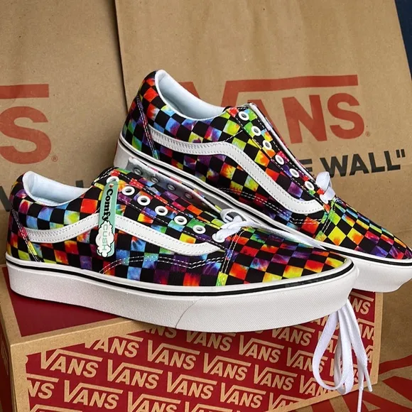 Vans Comfycush Old Skool The Tie-Dye Checkerboard Black Sneakers WMNS