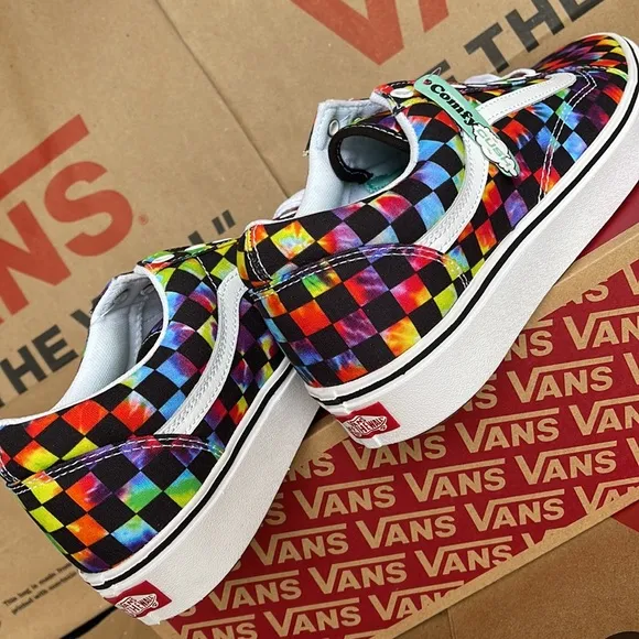 Vans Comfycush Old Skool The Tie-Dye Checkerboard Black Sneakers WMNS