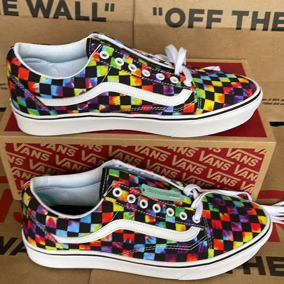 Vans Comfycush Old Skool The Tie-Dye Checkerboard Black Sneakers WMNS