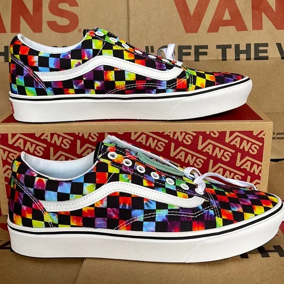 Vans Comfycush Old Skool The Tie-Dye Checkerboard Black Sneakers WMNS