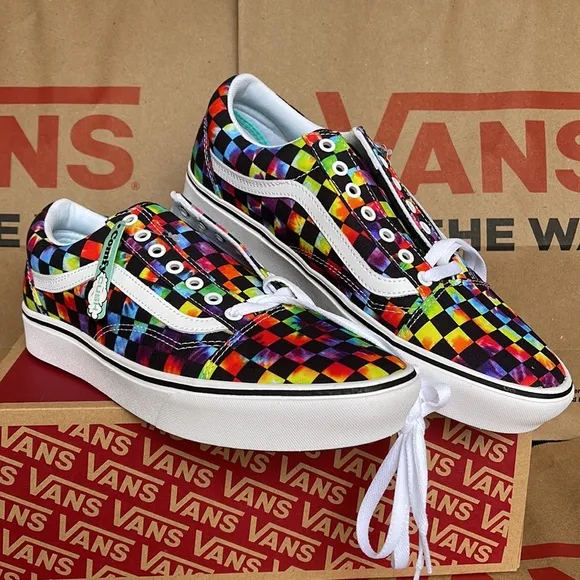 Vans Comfycush Old Skool The Tie-Dye Checkerboard Black Sneakers WMNS