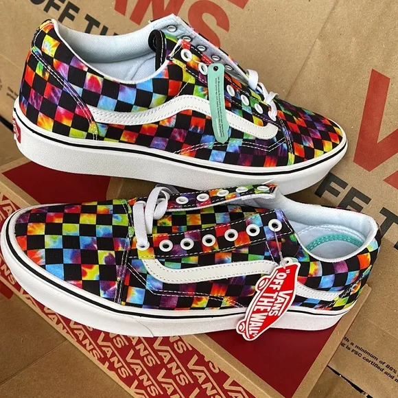 Vans Comfycush Old Skool The Tie-Dye Checkerboard Black Sneakers WMNS
