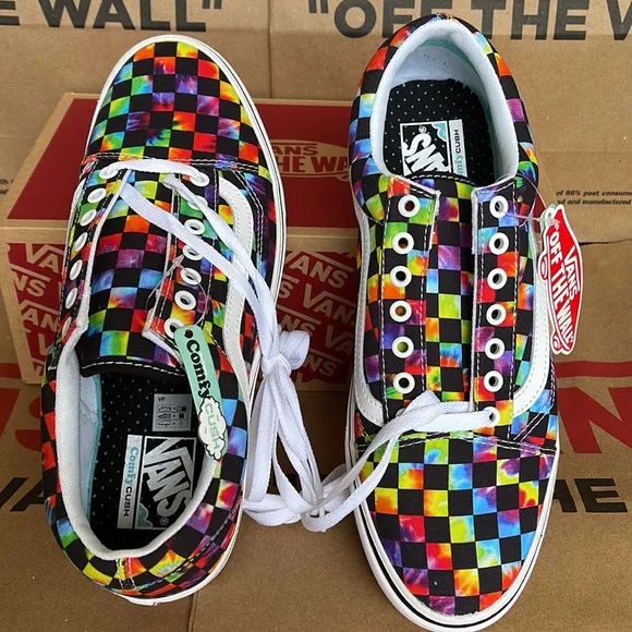 Vans Comfycush Old Skool The Tie-Dye Checkerboard Black Sneakers WMNS