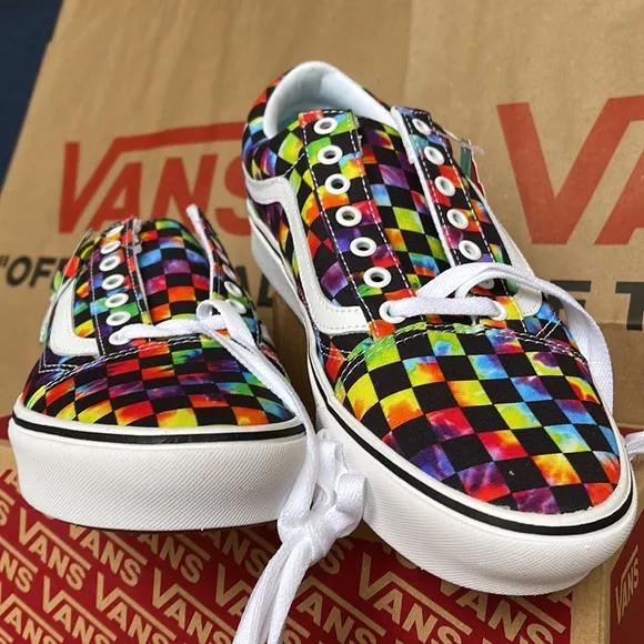 Vans Comfycush Old Skool The Tie-Dye Checkerboard Black Sneakers WMNS