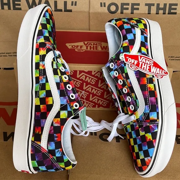 Vans Comfycush Old Skool The Tie-Dye Checkerboard Black Sneakers WMNS