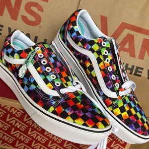 Vans Comfycush Old Skool The Tie-Dye Checkerboard Black Sneakers WMNS