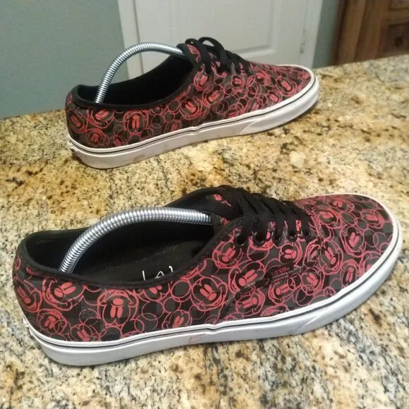 VANS Disney Mickey Mouse Skate Shoes Red Black All Over Print Canvas Men's Sz 11