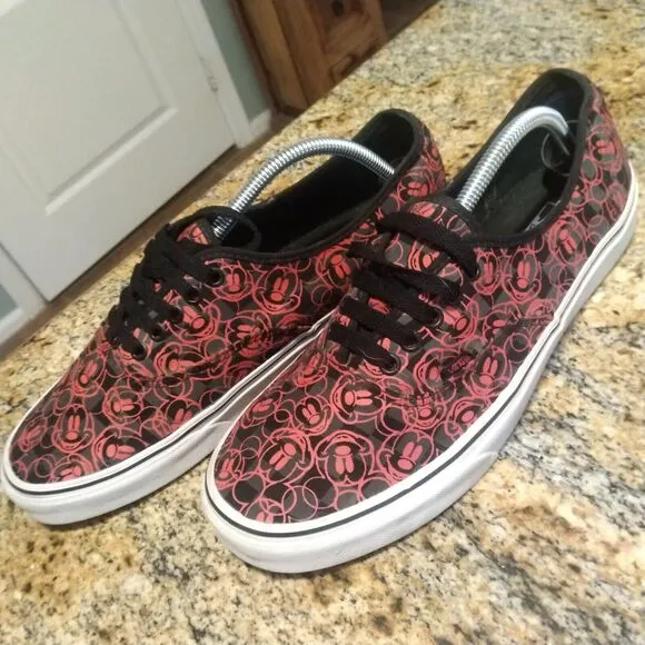 VANS Disney Mickey Mouse Skate Shoes Red Black All Over Print Canvas Men's Sz 11