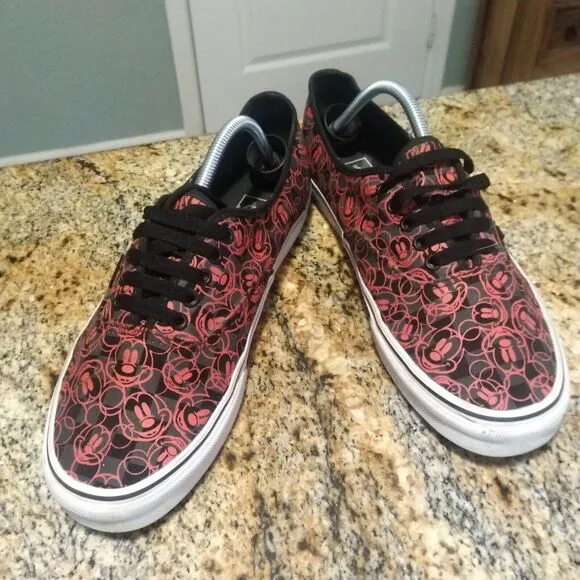 VANS Disney Mickey Mouse Skate Shoes Red Black All Over Print Canvas Men's Sz 11