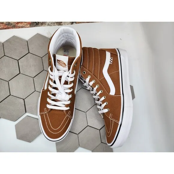 Vans Men Skate Sk8-Hi Golden Brown Wheat White BMX Popcush Canvas shoes Sz 13