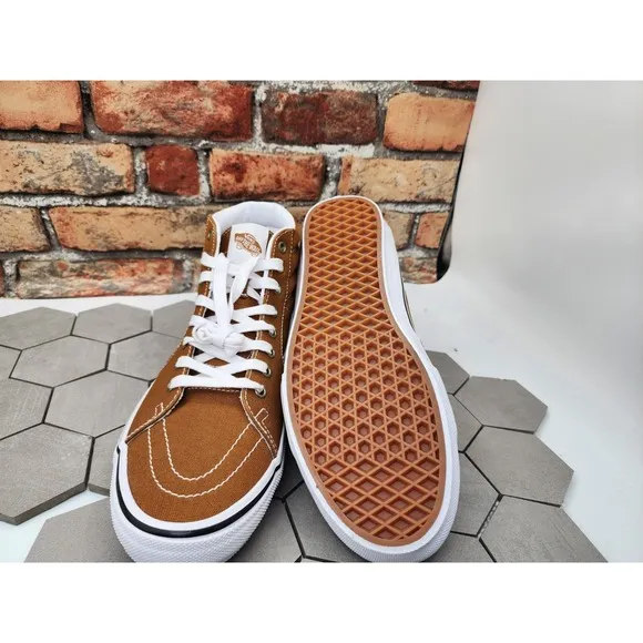 Vans Men Skate Sk8-Hi Golden Brown Wheat White BMX Popcush Canvas shoes Sz 13