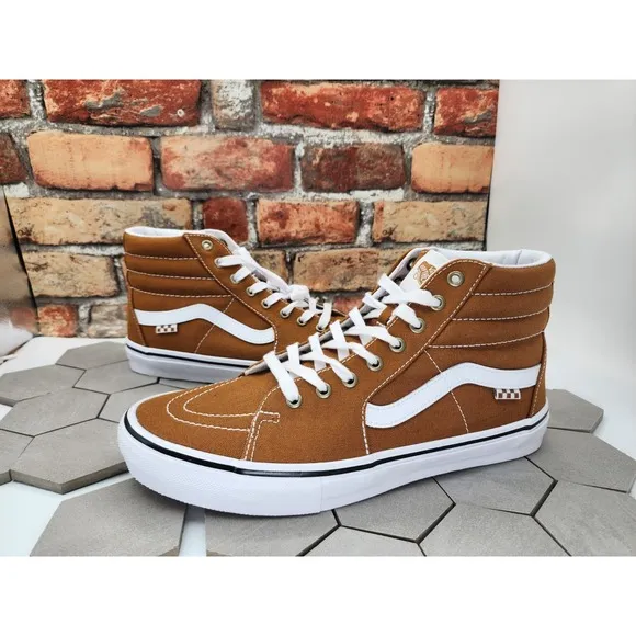 Vans Men Skate Sk8-Hi Golden Brown Wheat White BMX Popcush Canvas shoes Sz 13
