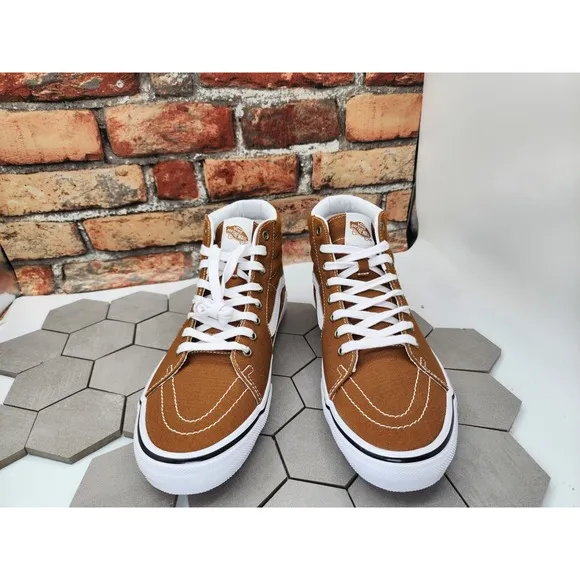 Vans Men Skate Sk8-Hi Golden Brown Wheat White BMX Popcush Canvas shoes Sz 13